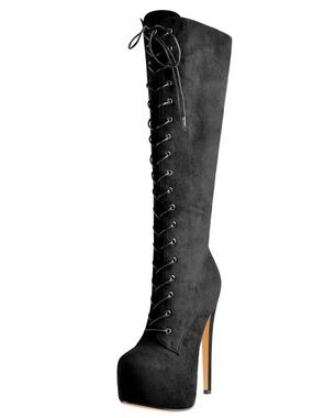 Anne Michelle Tall Gray Lace-Up Platform Knee-High Boot - Women’s Size 8
